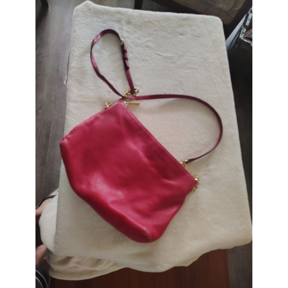 Michael Kors Red Pebbled Leather‎ Crossbody Bag Gold Chain Strap MK Charm